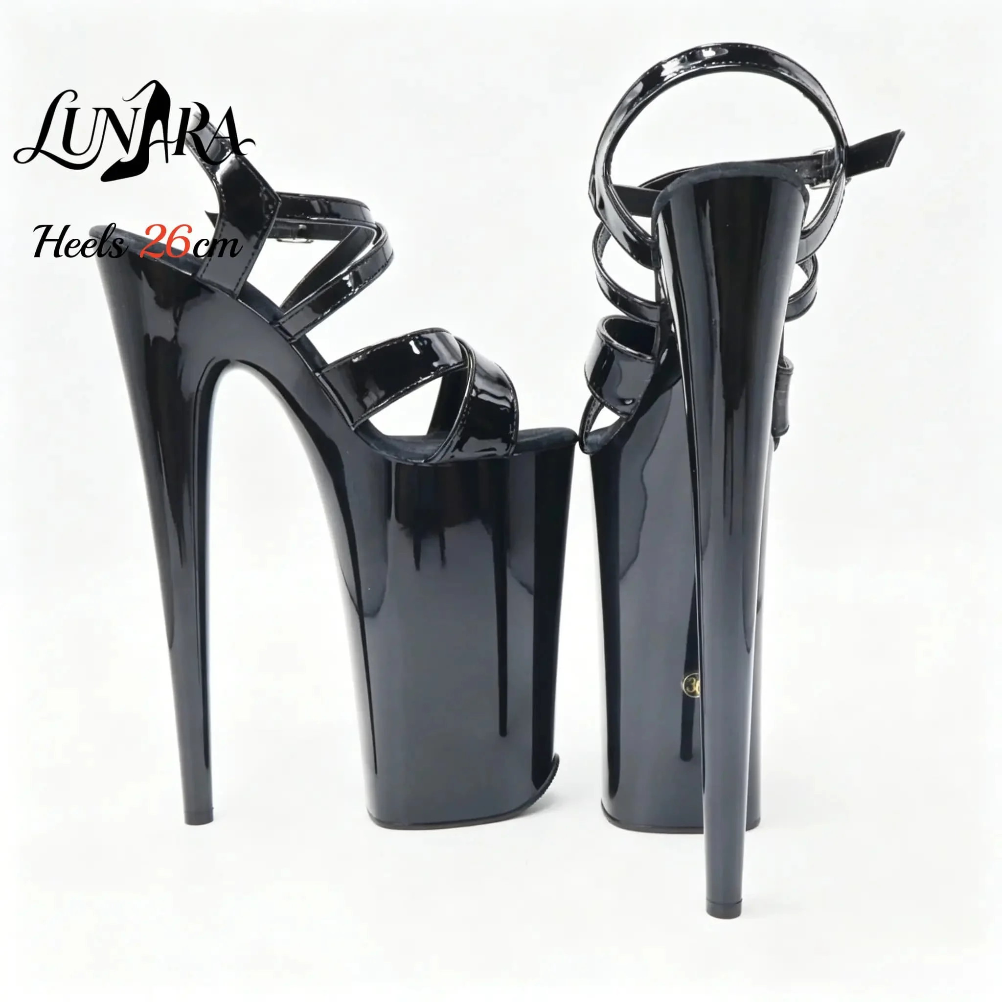 Womens 26cm/10Inch Black Patent Strappy Buckle Open Toe Platform Extreme Stiletto Sandal Stripper Shoe Pole Dance Club Rave