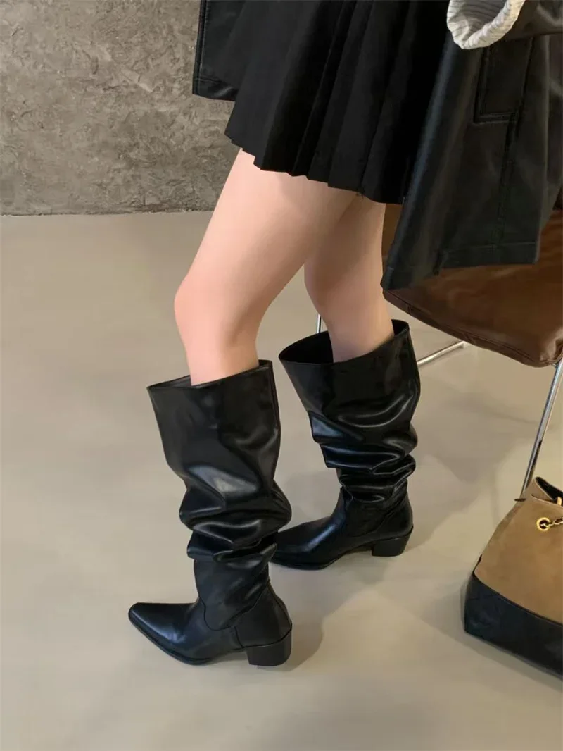 Knee High Riding Long Boots for Woman 2027 New Knight Boots Leather Pointed Toe Female Comfort Casual Boots Botas Zapatos