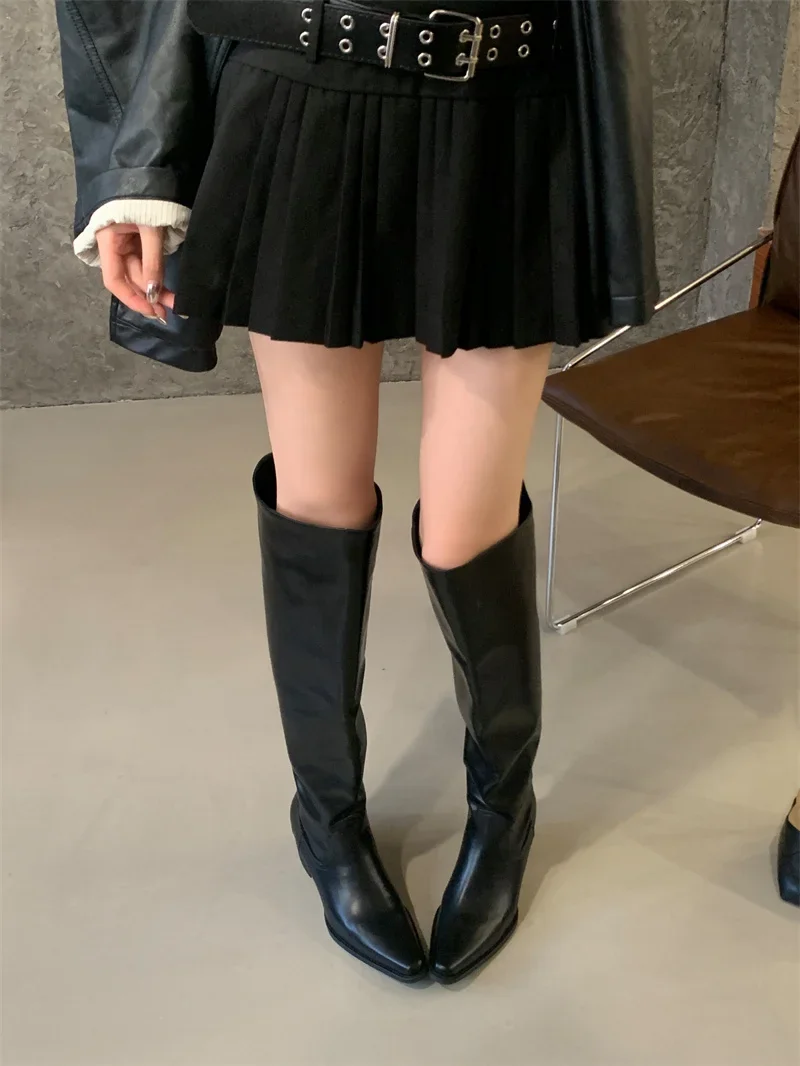Knee High Riding Long Boots for Woman 2027 New Knight Boots Leather Pointed Toe Female Comfort Casual Boots Botas Zapatos