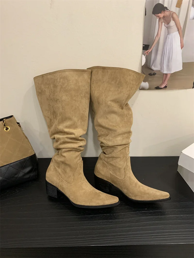 Knee High Riding Long Boots for Woman 2027 New Knight Boots Leather Pointed Toe Female Comfort Casual Boots Botas Zapatos