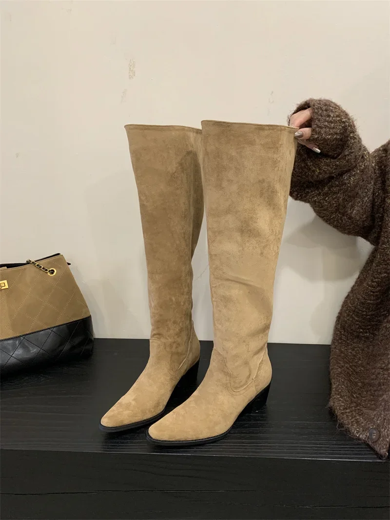 Knee High Riding Long Boots for Woman 2027 New Knight Boots Leather Pointed Toe Female Comfort Casual Boots Botas Zapatos