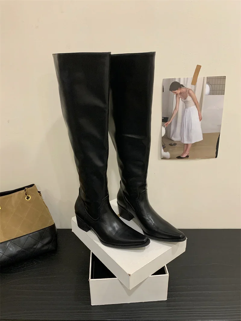 Knee High Riding Long Boots for Woman 2027 New Knight Boots Leather Pointed Toe Female Comfort Casual Boots Botas Zapatos