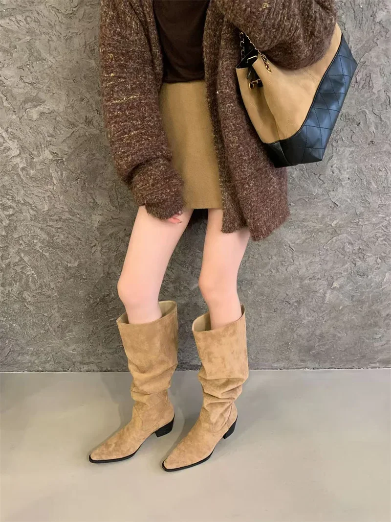 Knee High Riding Long Boots for Woman 2027 New Knight Boots Leather Pointed Toe Female Comfort Casual Boots Botas Zapatos