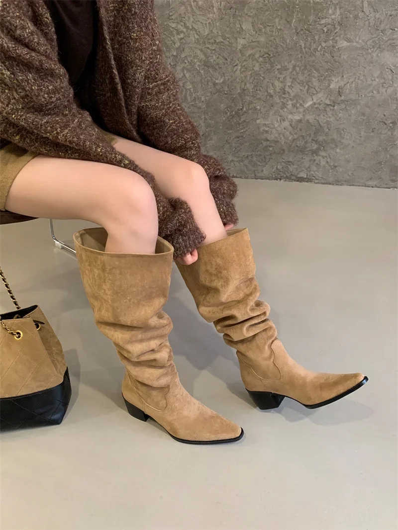 Knee High Riding Long Boots for Woman 2027 New Knight Boots Leather Pointed Toe Female Comfort Casual Boots Botas Zapatos