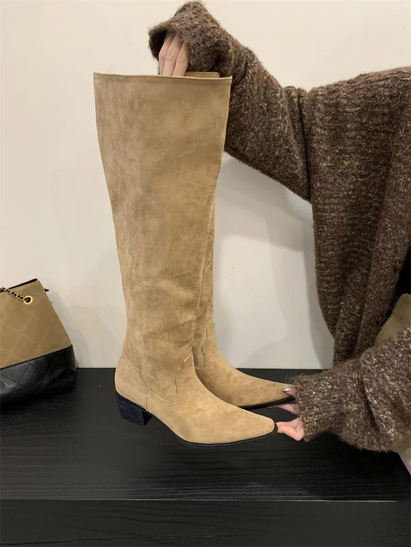 Knee High Riding Long Boots for Woman 2027 New Knight Boots Leather Pointed Toe Female Comfort Casual Boots Botas Zapatos