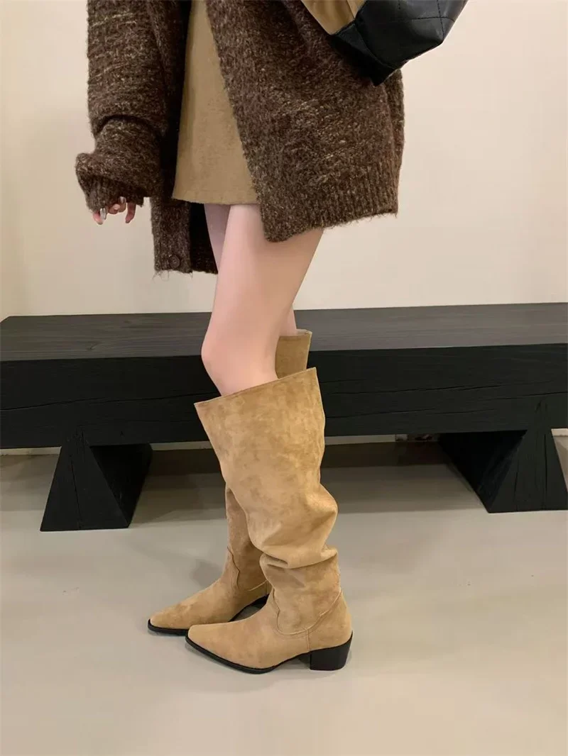 Knee High Riding Long Boots for Woman 2027 New Knight Boots Leather Pointed Toe Female Comfort Casual Boots Botas Zapatos