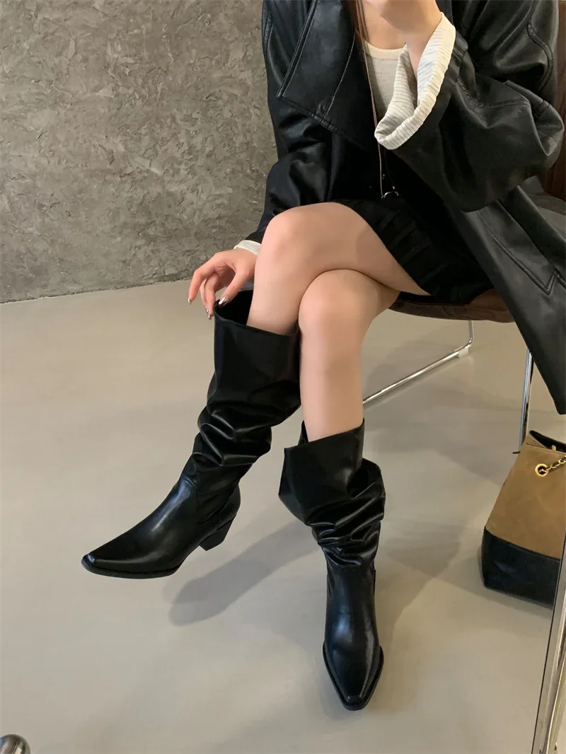 Knee High Riding Long Boots for Woman 2027 New Knight Boots Leather Pointed Toe Female Comfort Casual Boots Botas Zapatos