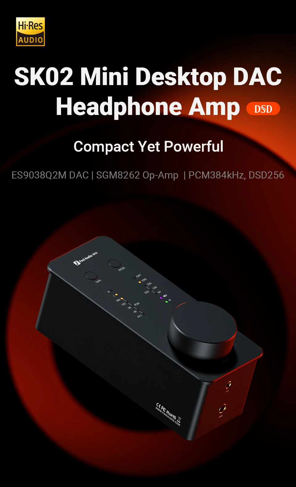 Fosi Audio SK02 DAC Headphone Amplifier Preamp Support DSD 256 PCM For 3.5MM & 4.4MM Balanced Headphone