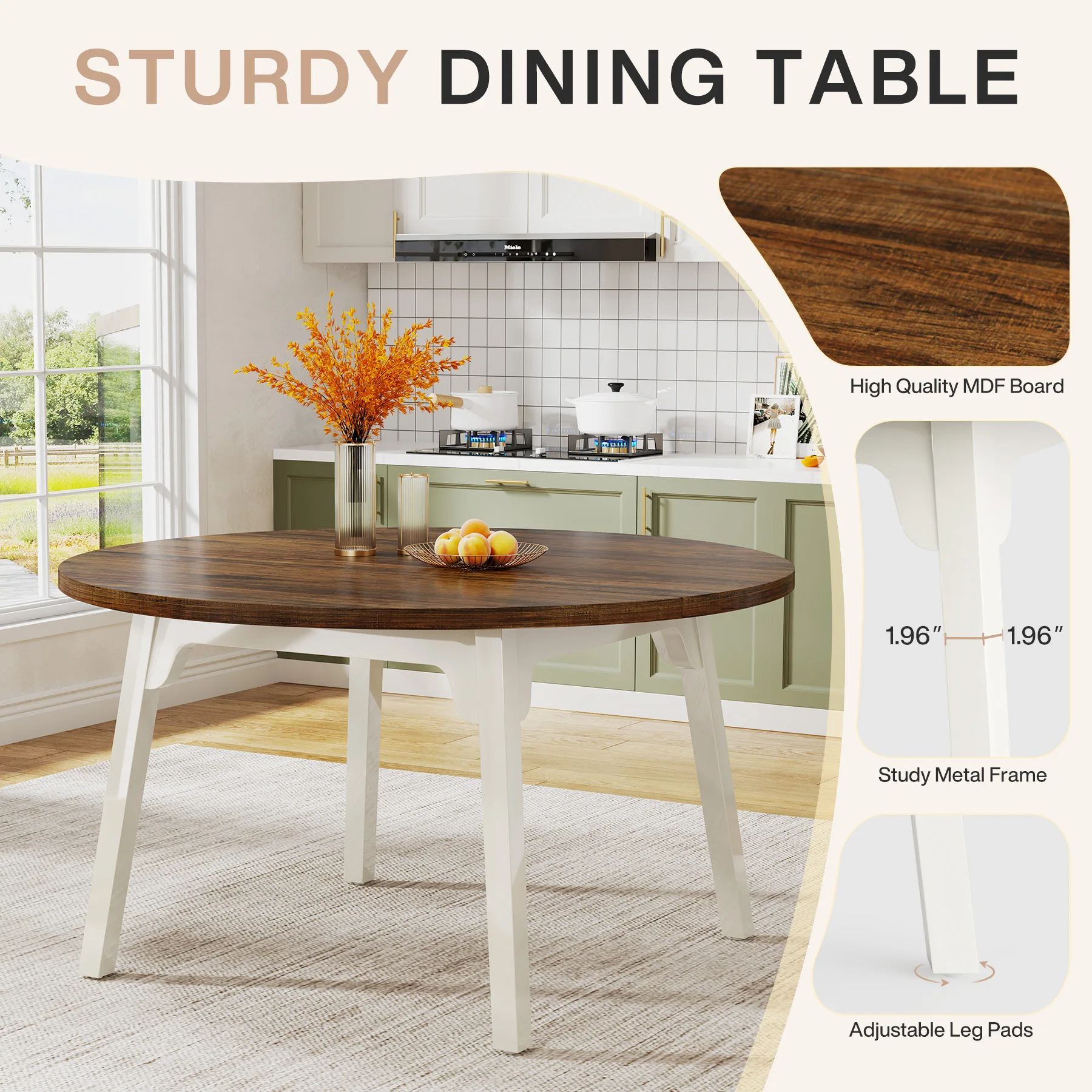 Tribesigns Round Dining Table for 4-6 People, 47-Inch Farmhouse Dinning Room Table Circle Kitchen Table