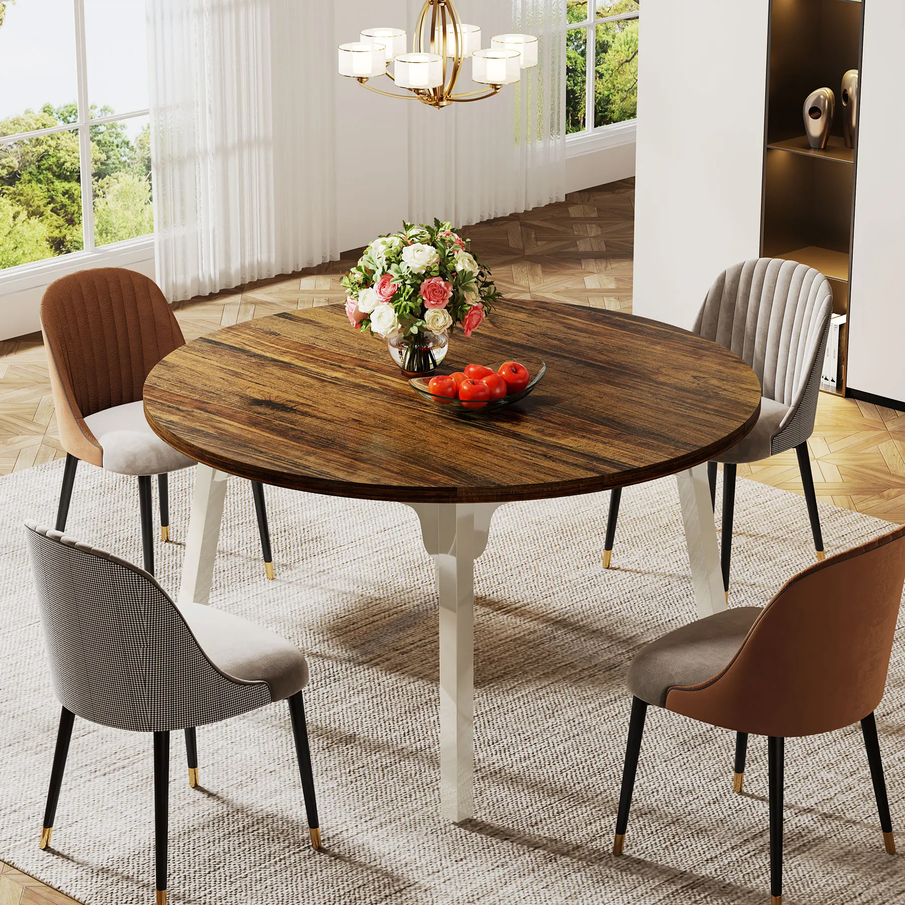 Tribesigns Round Dining Table for 4-6 People, 47-Inch Farmhouse Dinning Room Table Circle Kitchen Table