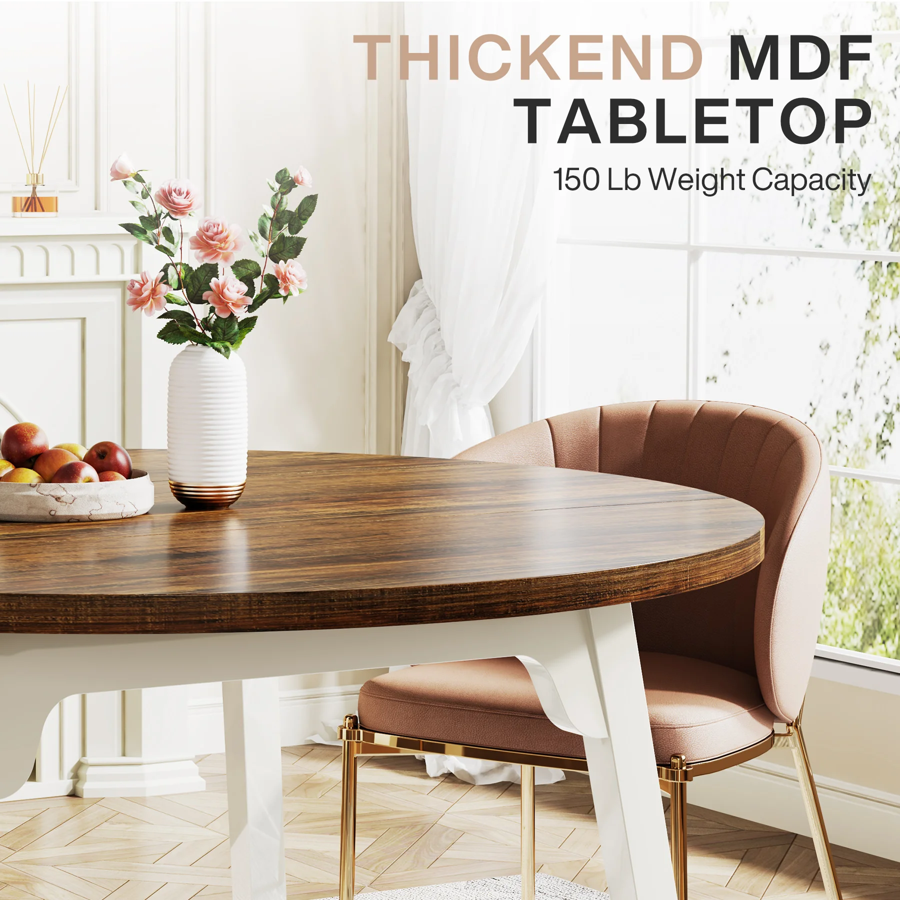 Tribesigns Round Dining Table for 4-6 People, 47-Inch Farmhouse Dinning Room Table Circle Kitchen Table