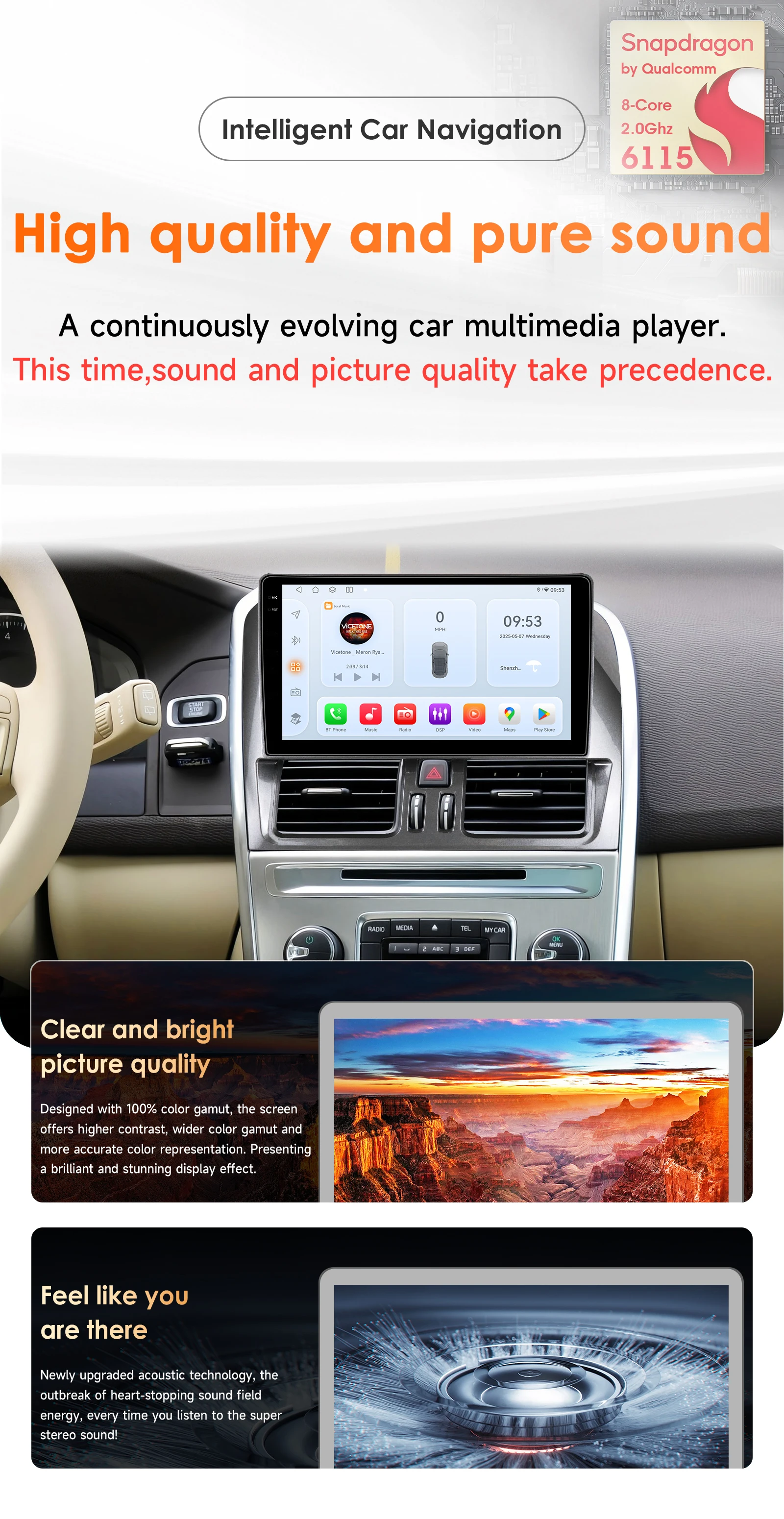 9" Hizpo 2Din CarPlay Android Auto Car Radio for Volvo XC60 2008 - 2013 BT 4G RDS DSP GPS SWC Snapdragon 6115 360°CAM