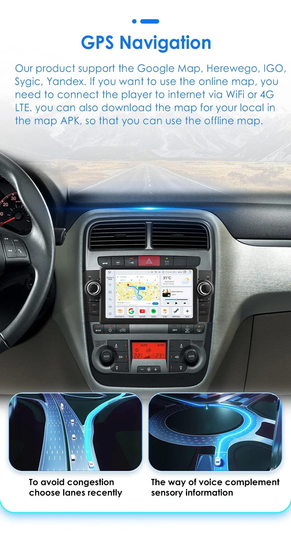 Hizpo 2Din 7Inch CarPlay Android Auto Car Radio for Fiat Grande Punto Linea 2007 - 2012 UI7862 Multimedia RDS DSP GPS 4G BT SWC
