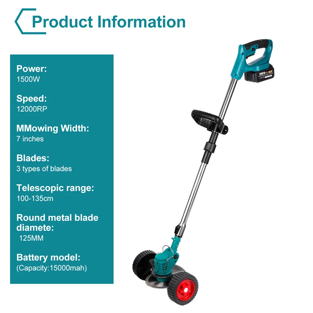 Electric Lawn Mower 12000RPM Foldable Length Adjustable Cordless Grass Trimmer Cutter Weed Garden Tool For Makita Battery