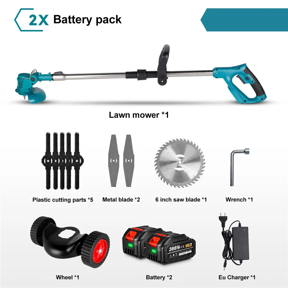 Electric Lawn Mower 12000RPM Foldable Length Adjustable Cordless Grass Trimmer Cutter Weed Garden Tool For Makita Battery