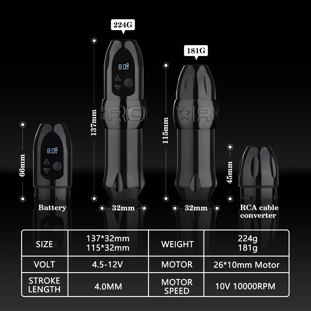 Kiss of Dragon Rocket Wireless Tattoo Machine Pen Gun Rotary Battery Strong Coreless Motor LCD Digital Display for Artist Body