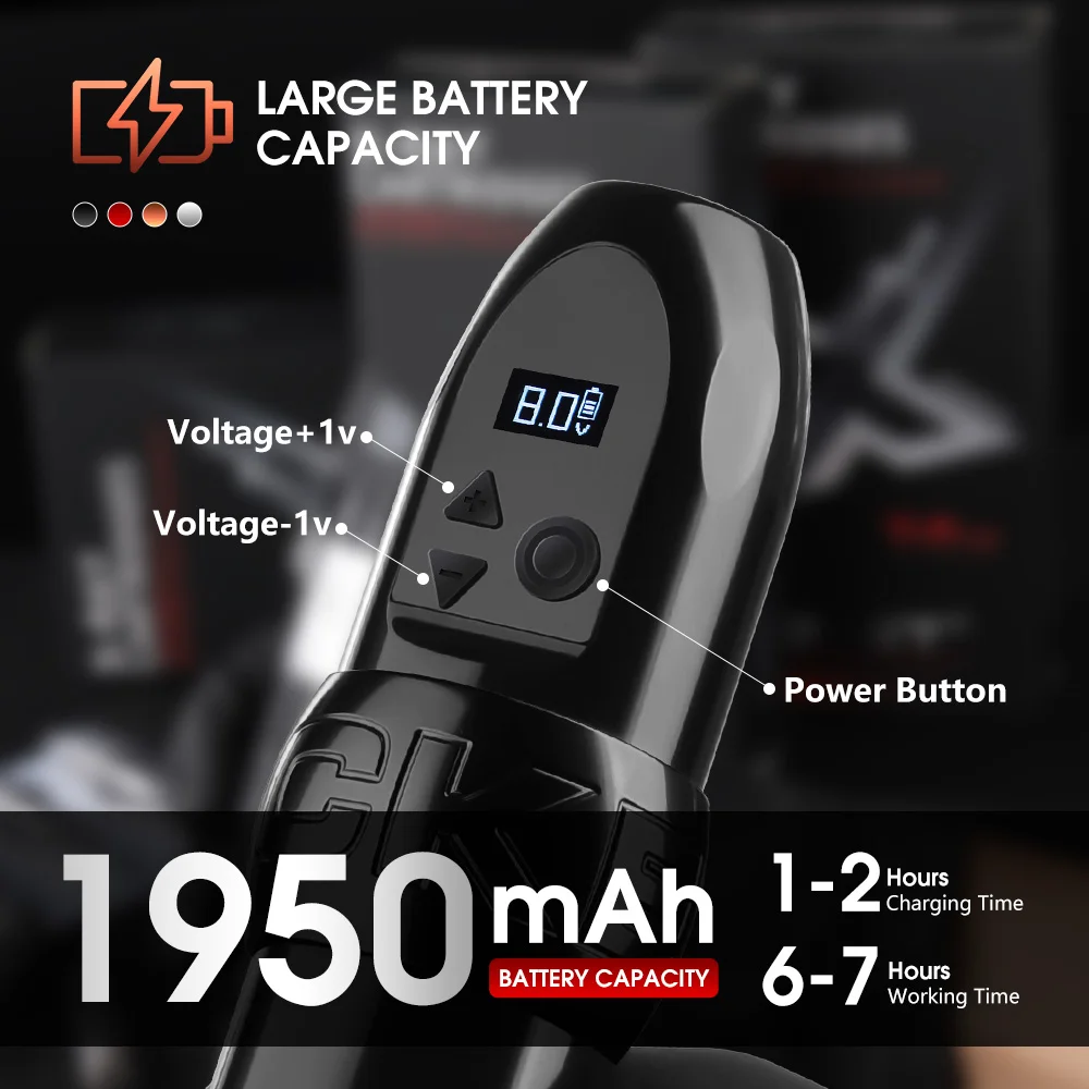 Kiss of Dragon Rocket Wireless Tattoo Machine Pen Gun Rotary Battery Strong Coreless Motor LCD Digital Display for Artist Body