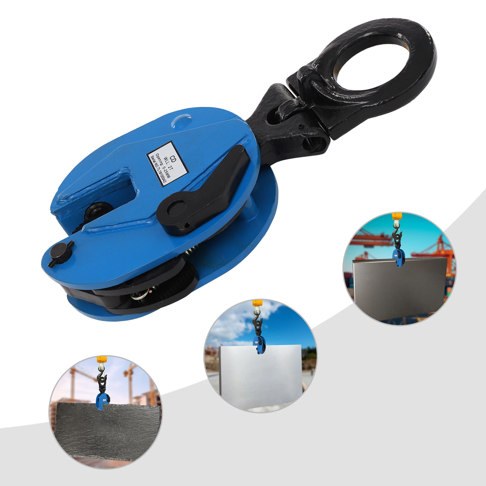 2T/4409.25lbs Vertical Plate Clamp Steel Plate Lifting Jaw Opening Up for Lifting and Transporting Grip Range 0-25mm/0-0.98in