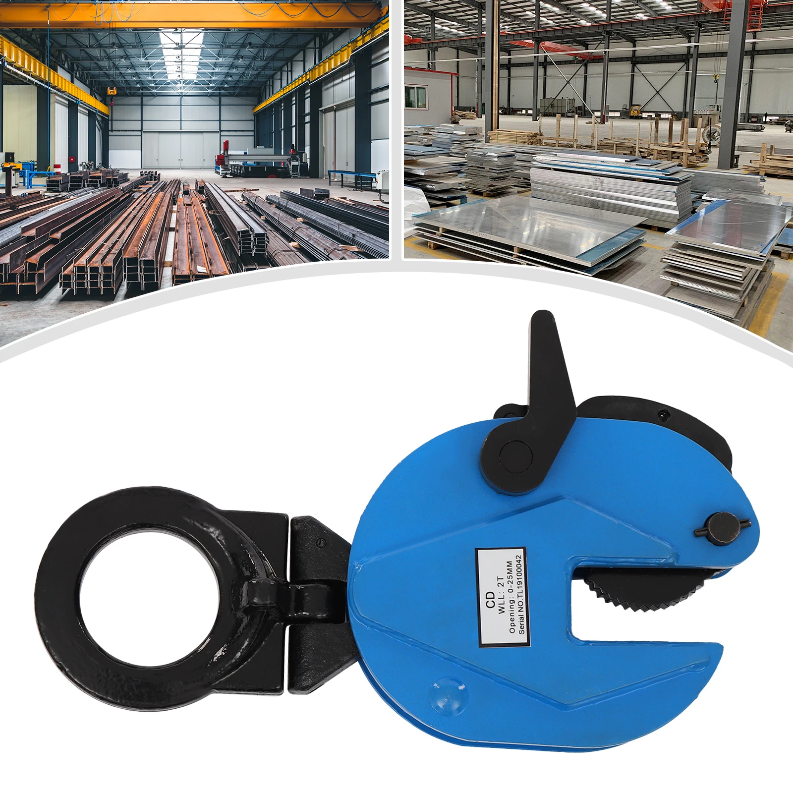 2T/4409.25lbs Vertical Plate Clamp Steel Plate Lifting Jaw Opening Up for Lifting and Transporting Grip Range 0-25mm/0-0.98in
