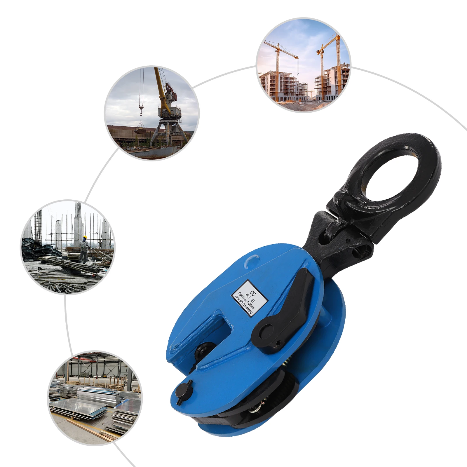 2T/4409.25lbs Vertical Plate Clamp Steel Plate Lifting Jaw Opening Up for Lifting and Transporting Grip Range 0-25mm/0-0.98in