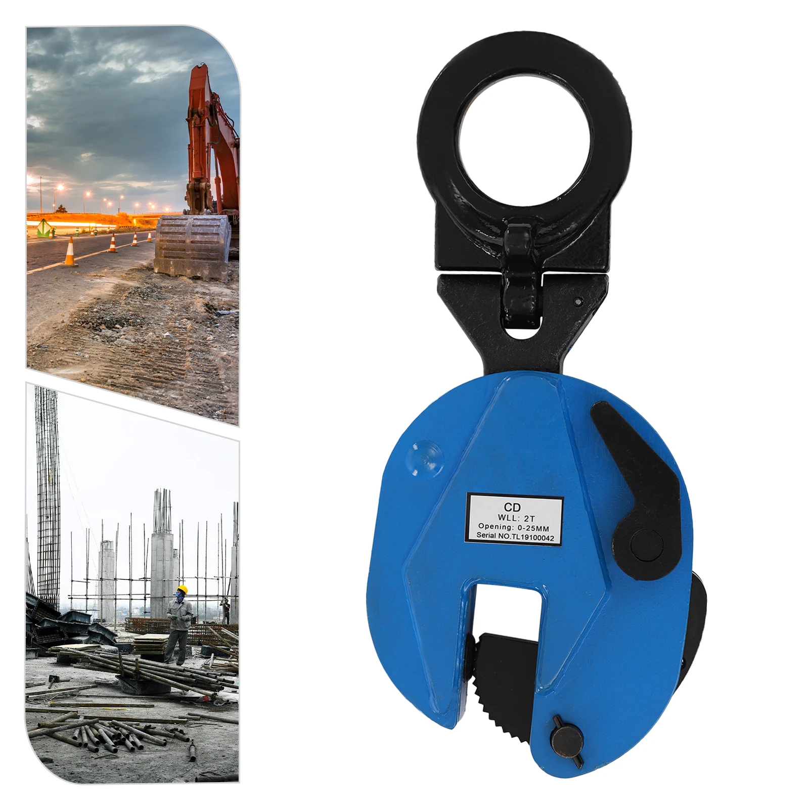 2T/4409.25lbs Vertical Plate Clamp Steel Plate Lifting Jaw Opening Up for Lifting and Transporting Grip Range 0-25mm/0-0.98in