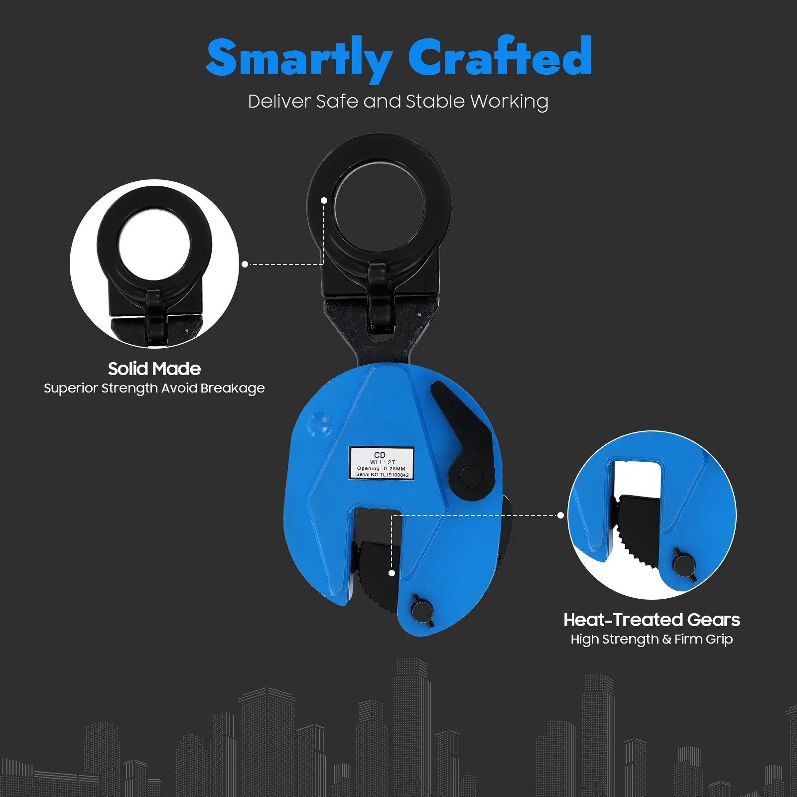 2T/4409.25lbs Vertical Plate Clamp Steel Plate Lifting Jaw Opening Up for Lifting and Transporting Grip Range 0-25mm/0-0.98in