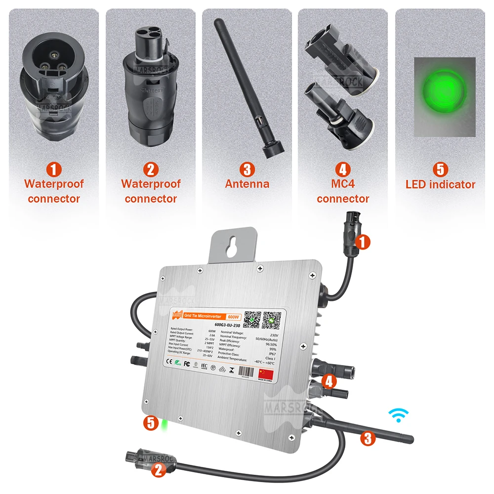Deye 600W Inverter 20-60VDC To AC184-265V, Two MPPT IP67 Built-in WiFi ,Ship From EU Solar Grid On Inverter
