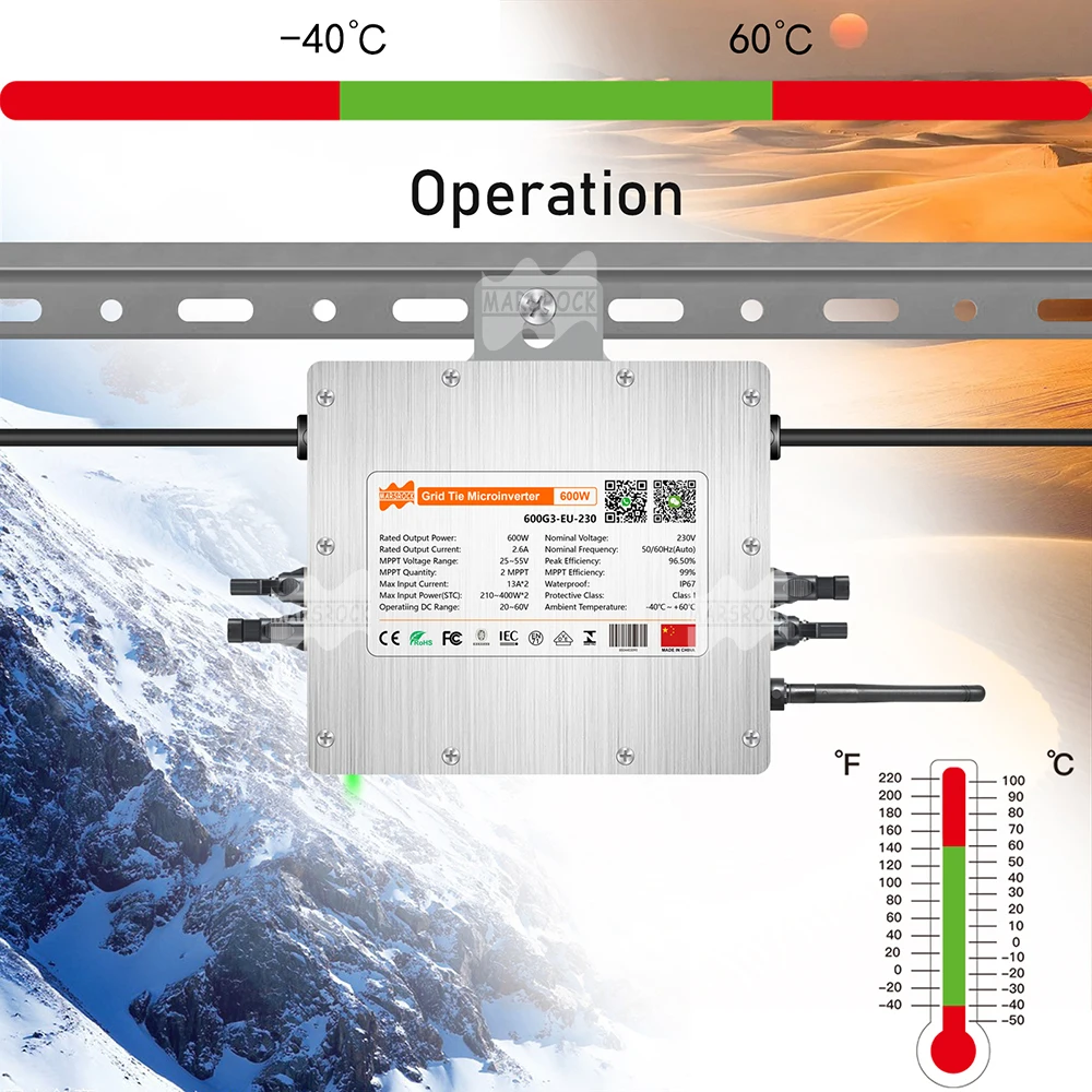 Deye 600W Inverter 20-60VDC To AC184-265V, Two MPPT IP67 Built-in WiFi ,Ship From EU Solar Grid On Inverter