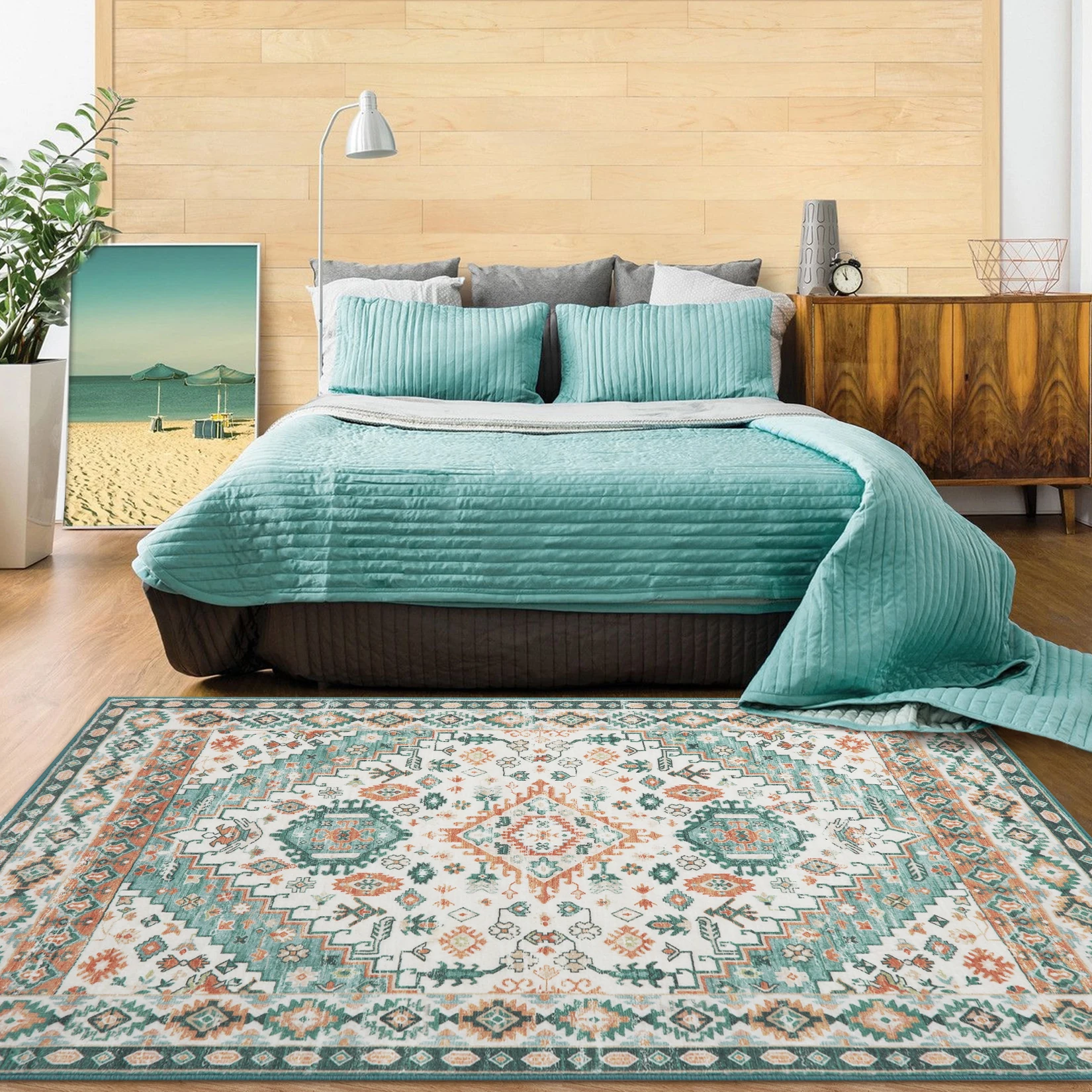 1.2x1.7m Vintage Rug Large Area Rug Non-Slip Non-Shedding Indoor Floor Rugs Low Pile Thin Rug for Bedroom Living Room Home Decor