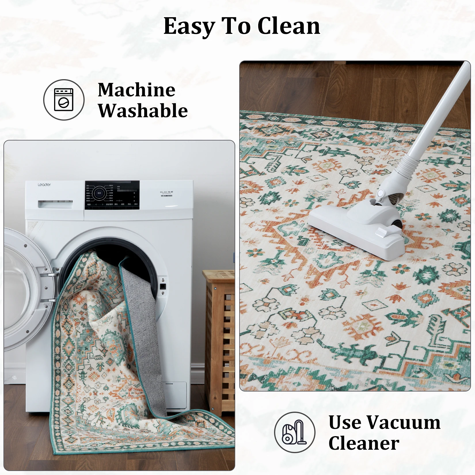 1.2x1.7m Vintage Rug Large Area Rug Non-Slip Non-Shedding Indoor Floor Rugs Low Pile Thin Rug for Bedroom Living Room Home Decor
