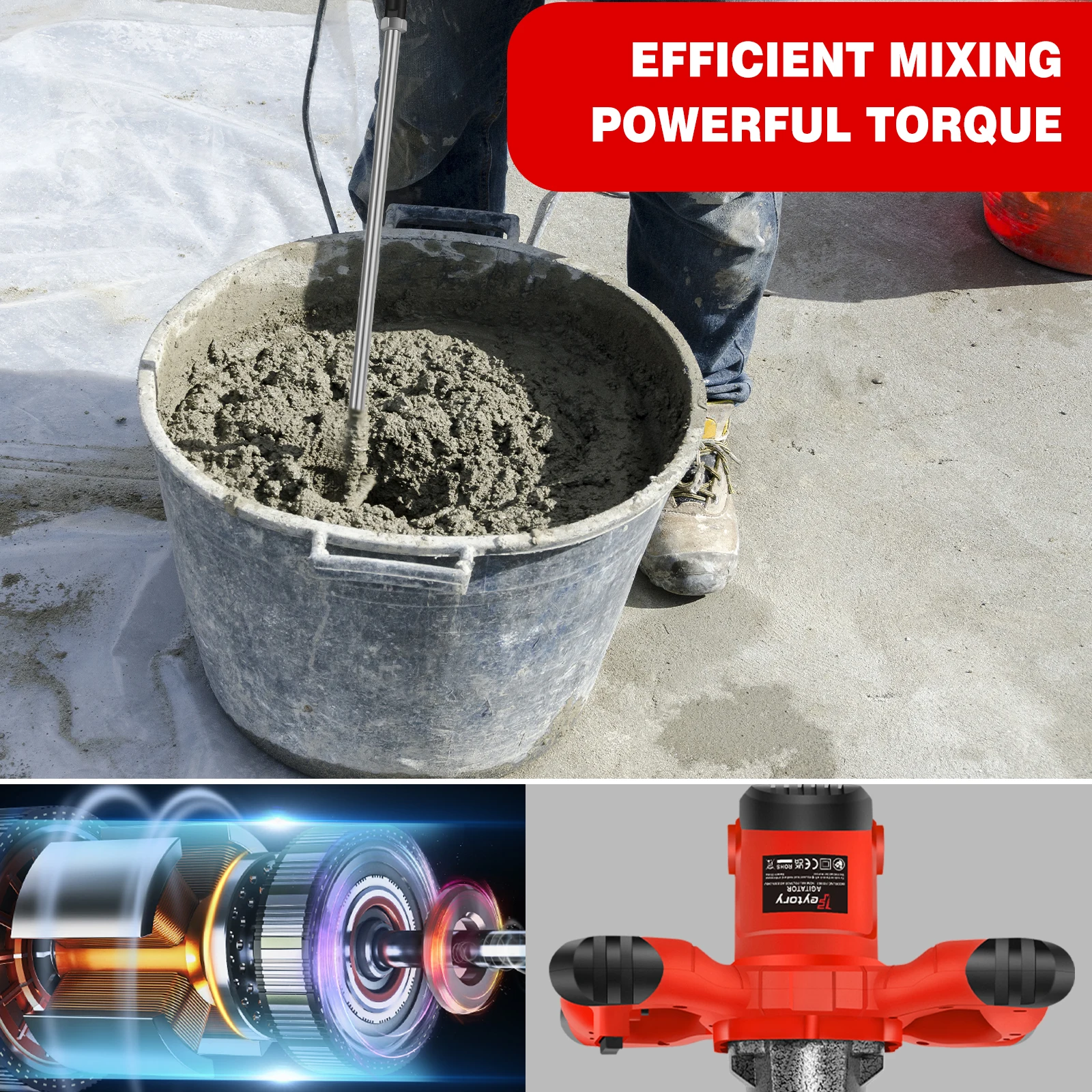 2600W Electric Concrete Mixer Paddle Plaster Mixer for Mortar Grouts Paint Cement 6 Speed with 2m Cable M14