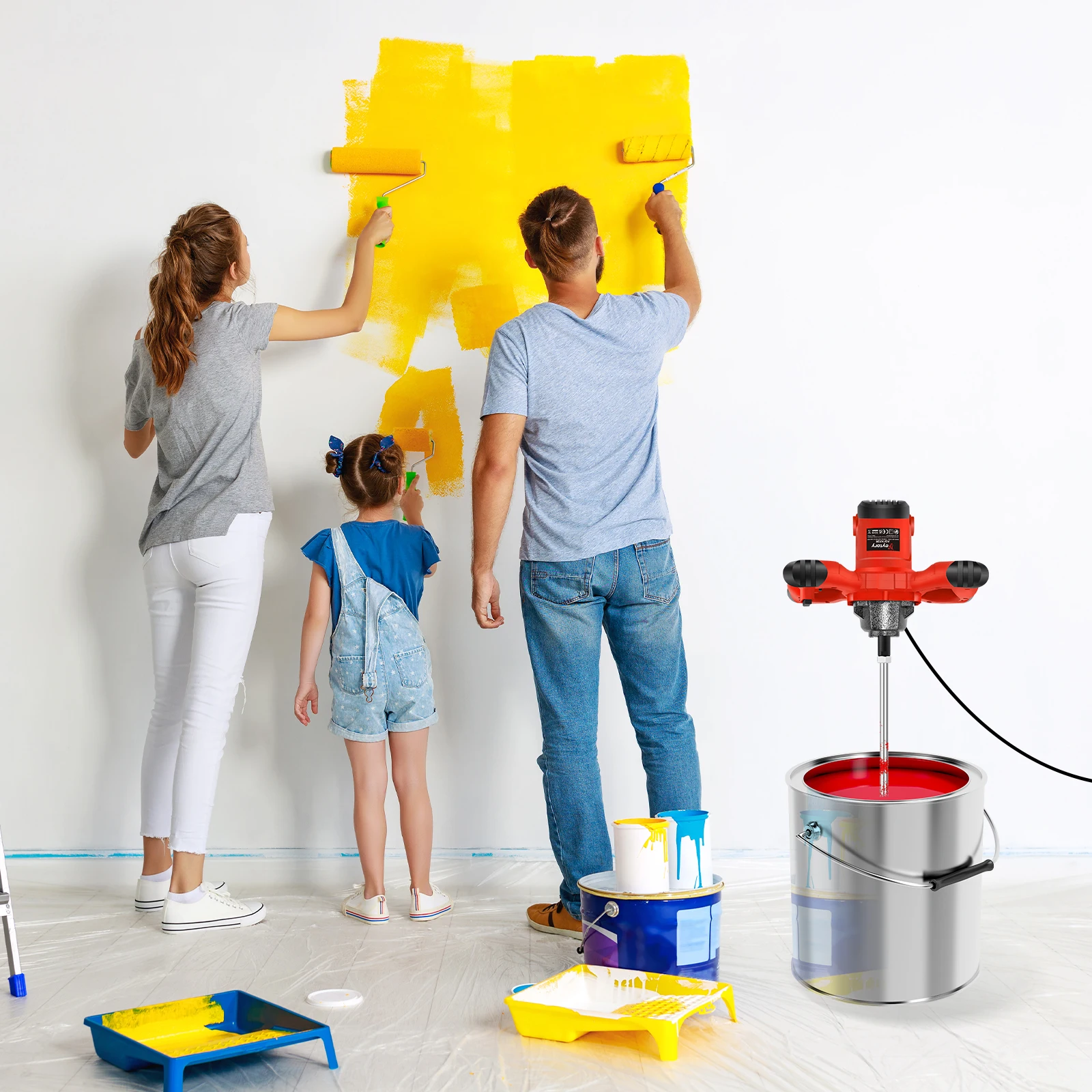 2600W Electric Concrete Mixer Paddle Plaster Mixer for Mortar Grouts Paint Cement 6 Speed with 2m Cable M14