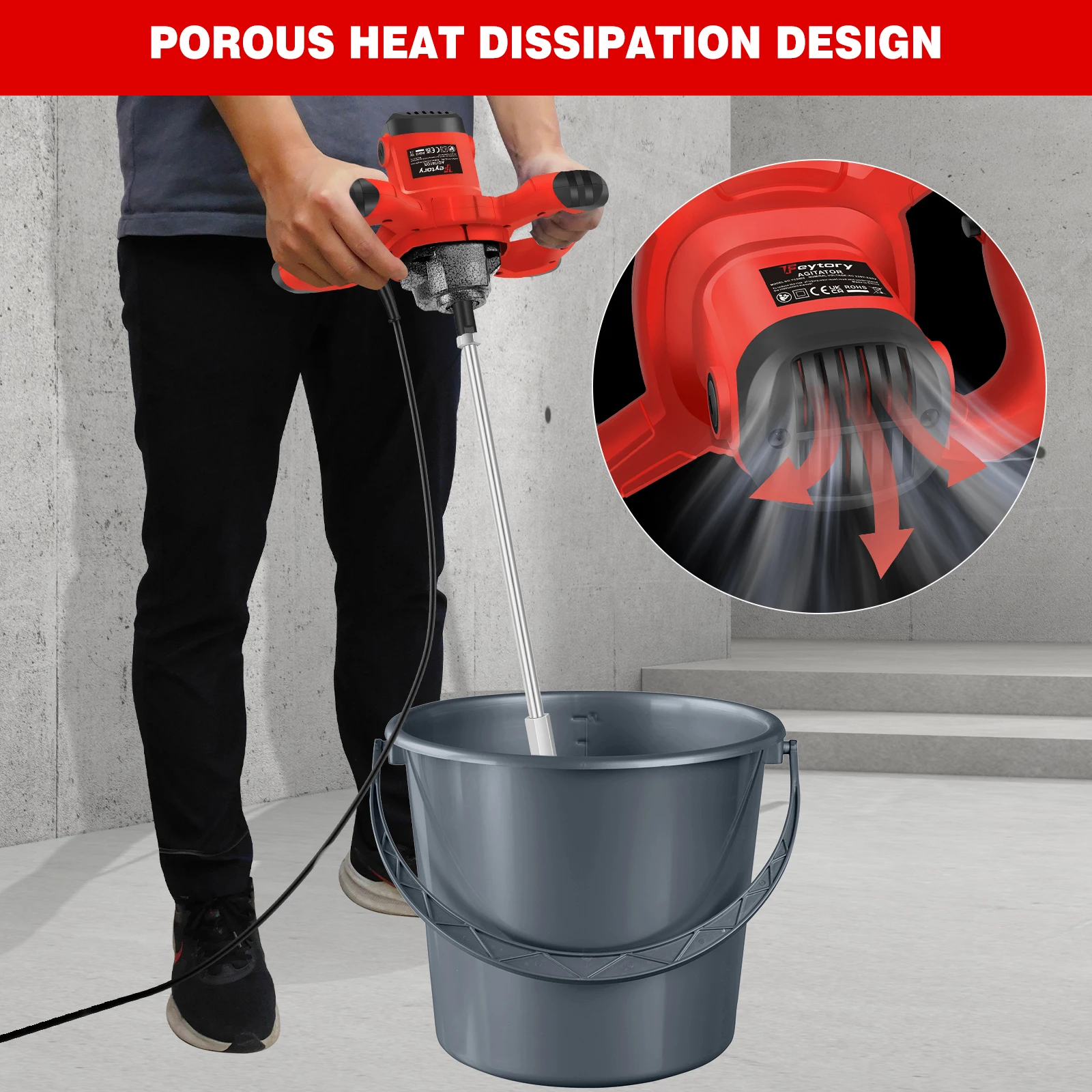 2600W Electric Concrete Mixer Paddle Plaster Mixer for Mortar Grouts Paint Cement 6 Speed with 2m Cable M14