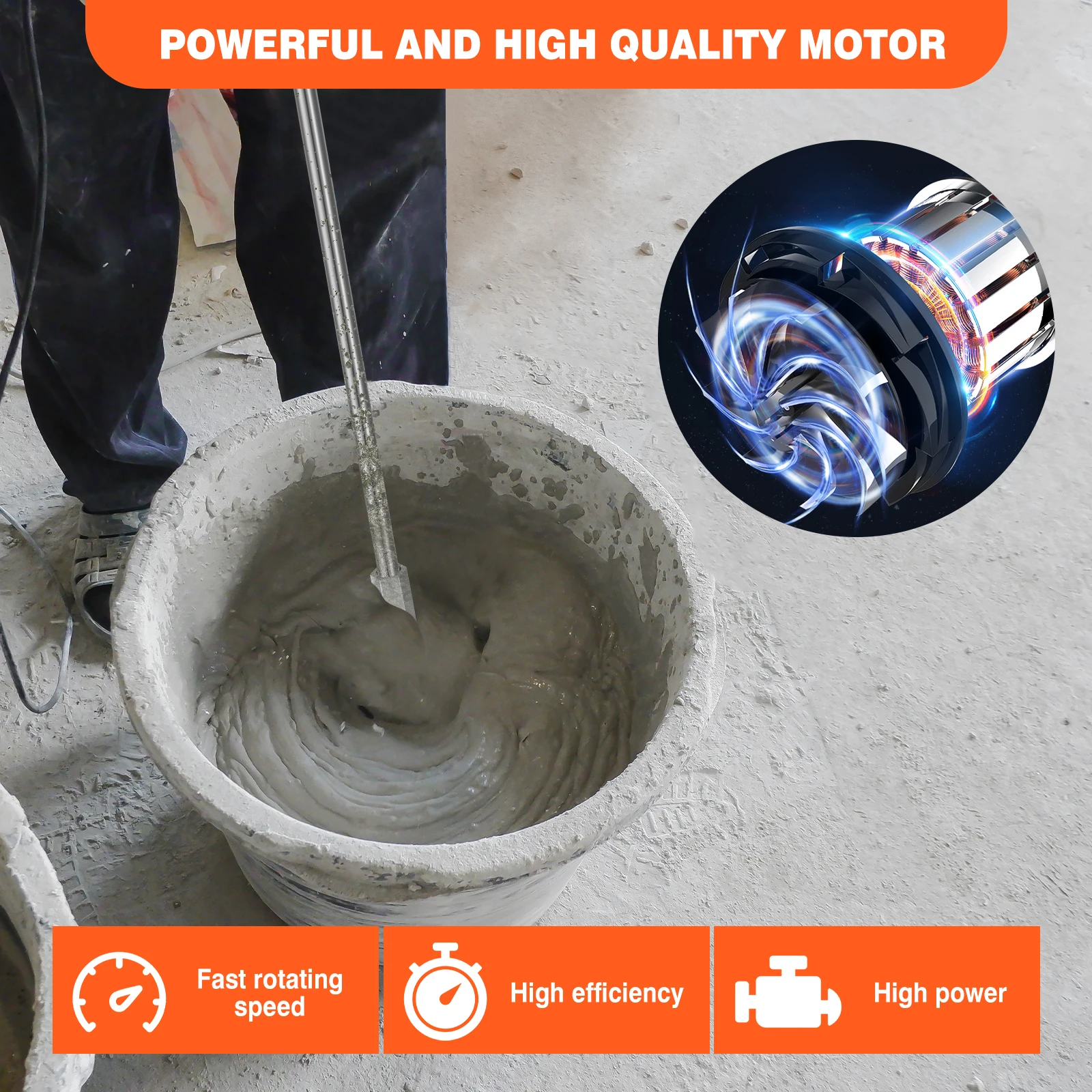 2600W Electric Concrete Mixer Paddle Plaster Mixer for Mortar Grouts Paint Cement 6 Speed with 2m Cable M14