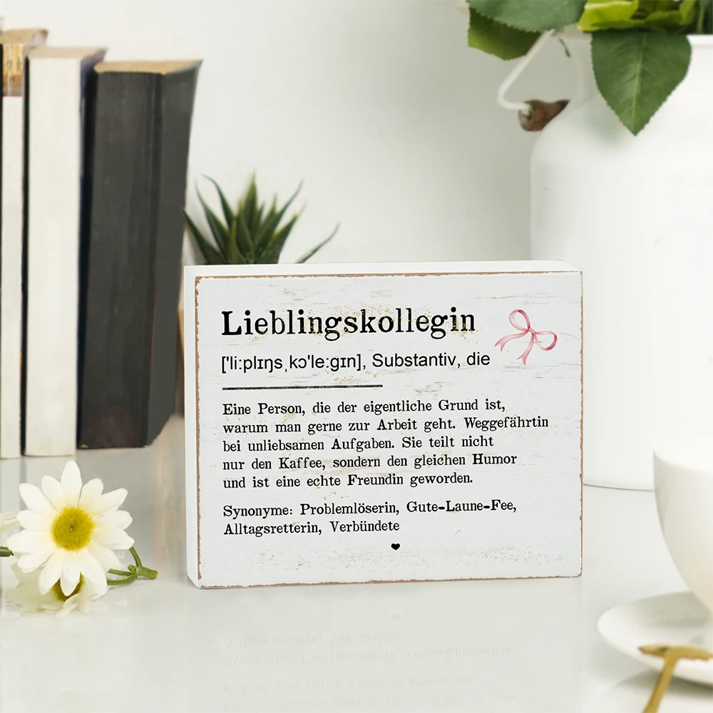 Putuo Decor German White Box Wooden Sign, Lieblingskollegin ['li:Plɪŋsˌkɔle:Gɪn], Substantiv, Die, Desk Decor for Home Office