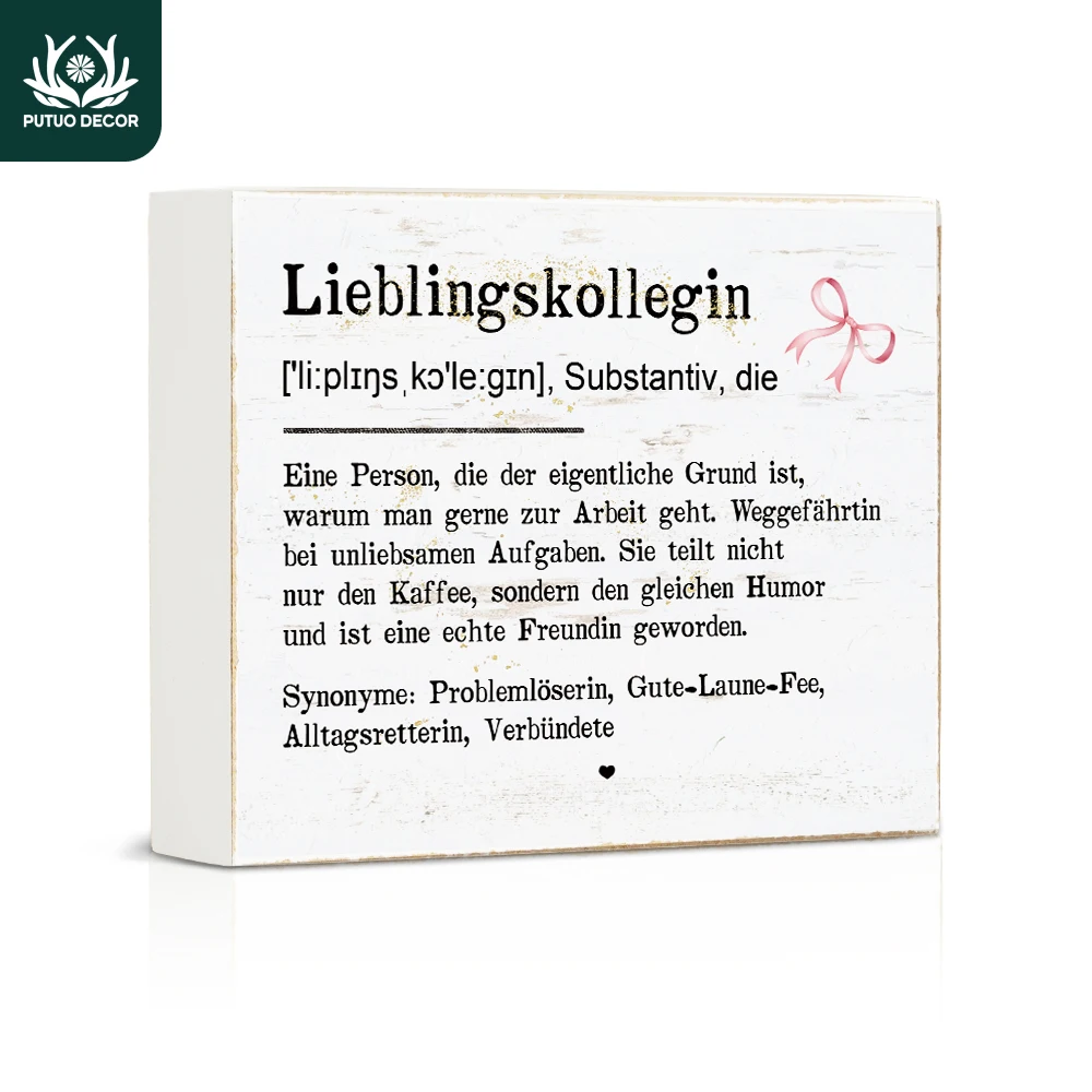 Putuo Decor German White Box Wooden Sign, Lieblingskollegin ['li:Plɪŋsˌkɔle:Gɪn], Substantiv, Die, Desk Decor for Home Office