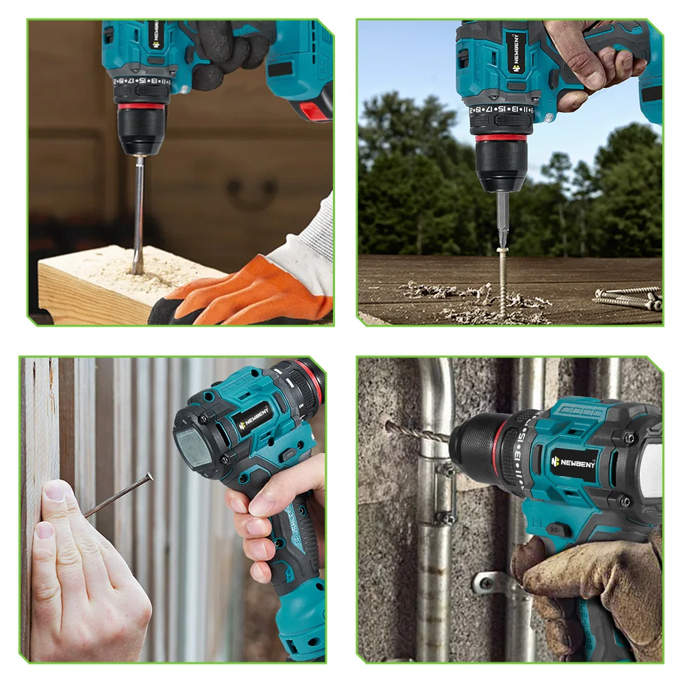 NEWBENY 10MM 3000W Brushless Electric Drill 21+2 Torque Cordless Multi-Screwdriver Home Power Tools Sets For Makita Battery Pin