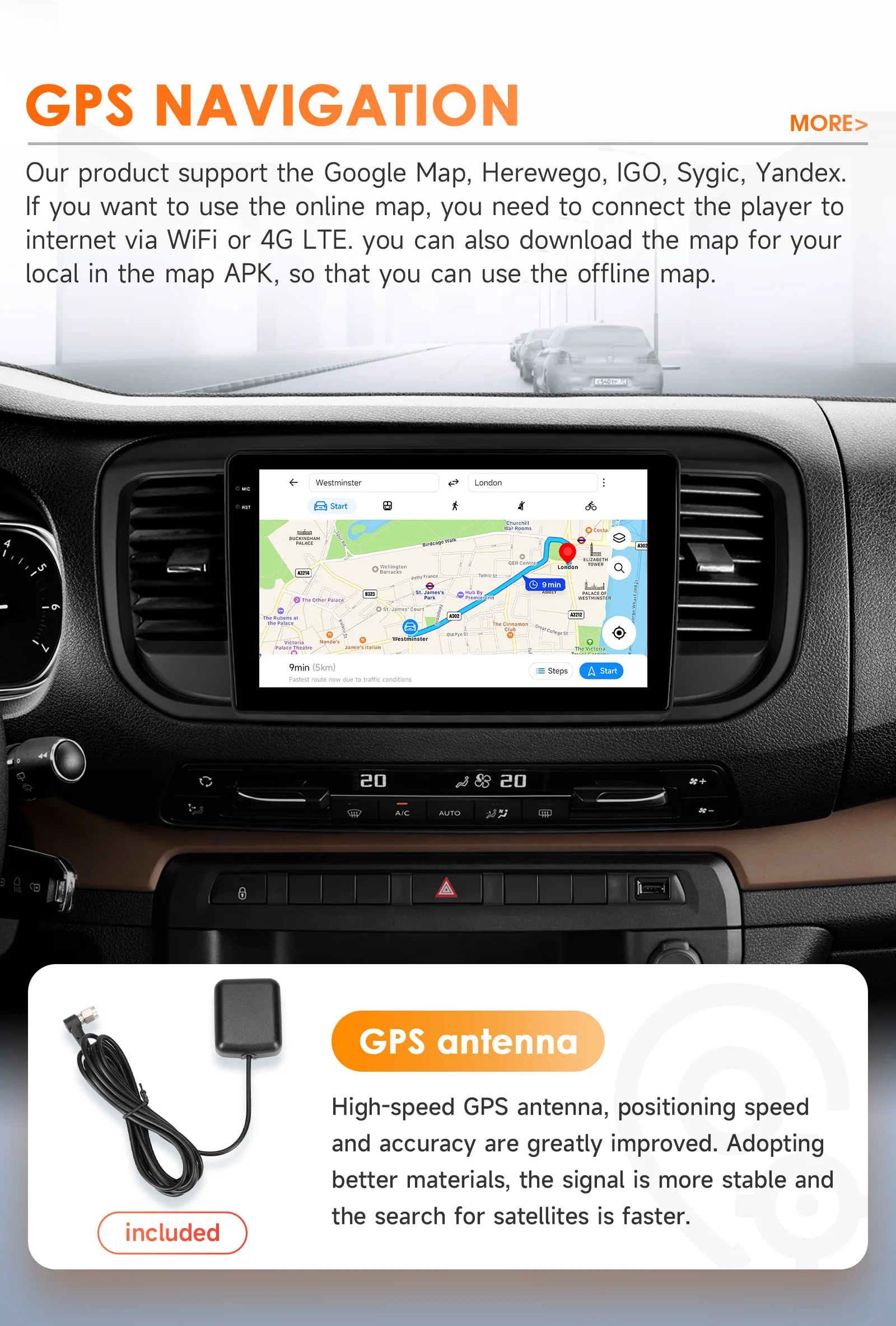 Hizpo Wireless CarPlay Android Auto For Peugeot Expert 3 Citroen Jumpy 3 SpaceTourer 2016 - 2021 Car Radio Multimedia Video GPS