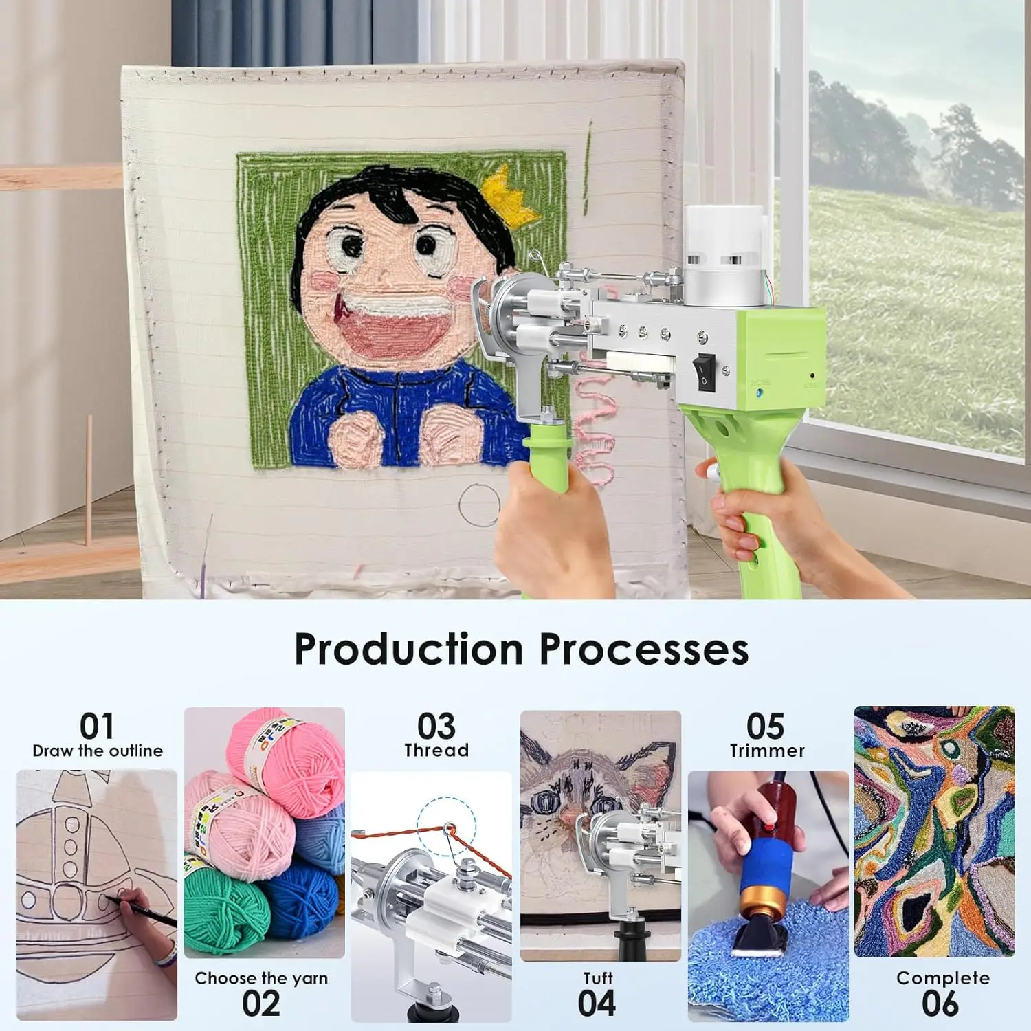 2in1 tufting gun, Aomdom tufting gun electric 7-21mm tufting gun 5-40mm/s cutting pile and ring pile tufting gun set