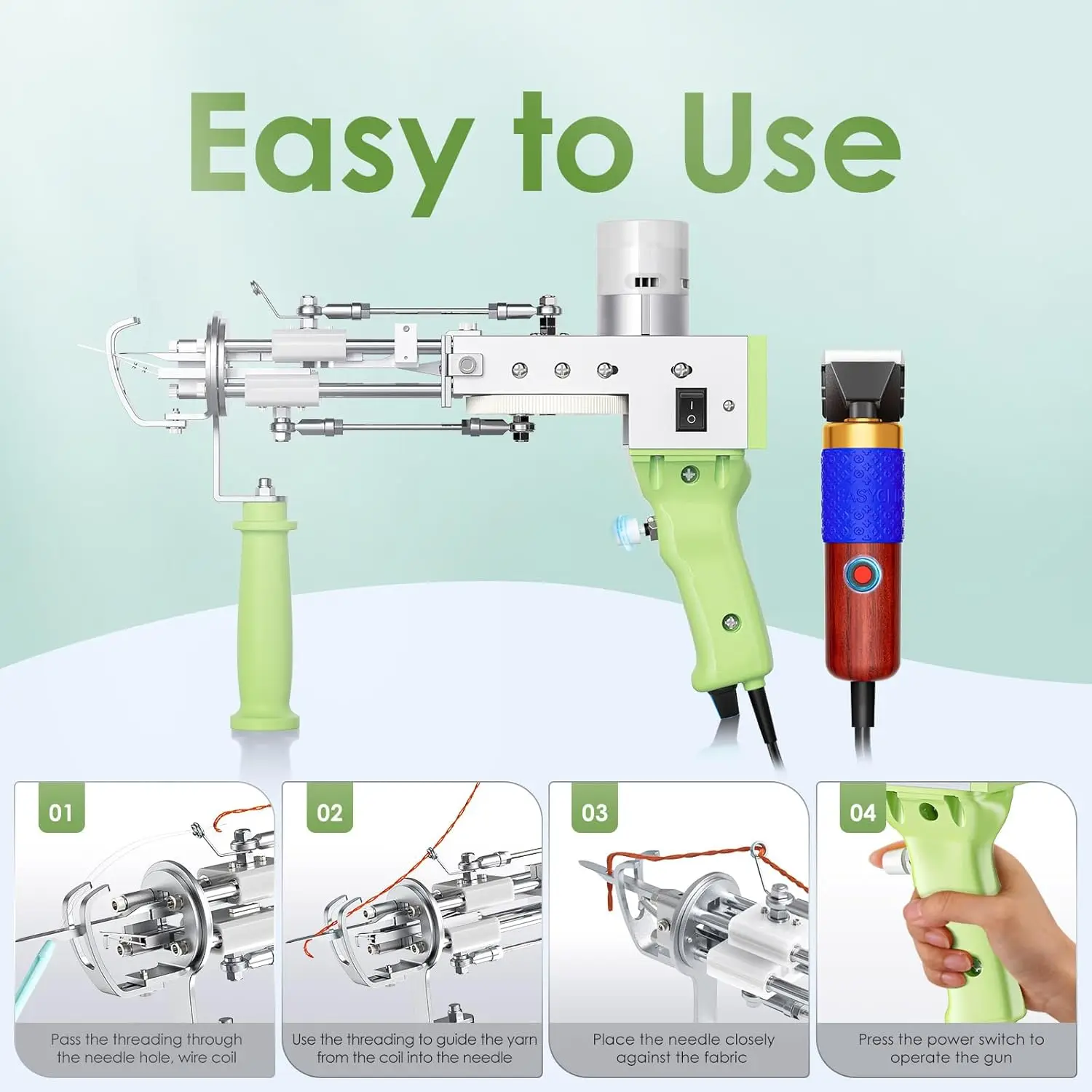 2in1 tufting gun, Aomdom tufting gun electric 7-21mm tufting gun 5-40mm/s cutting pile and ring pile tufting gun set