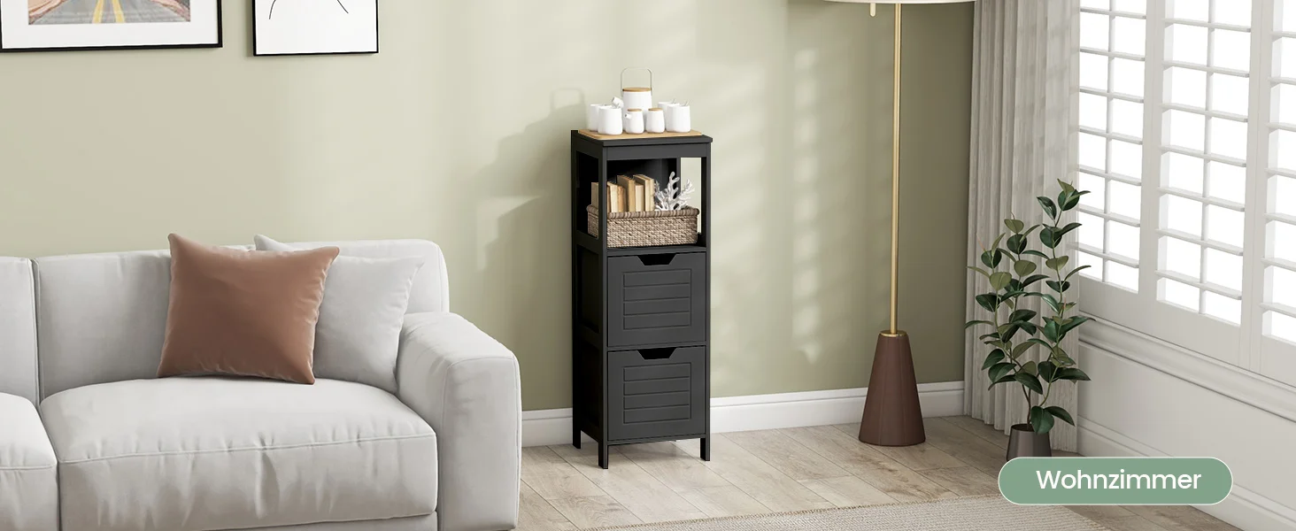 Bath chest of drawers with 2 Drawers, Bathroom wardrobe, Wood Bath wardrobe, living room bathroom Bath Shelf, Black, 30x30x89
