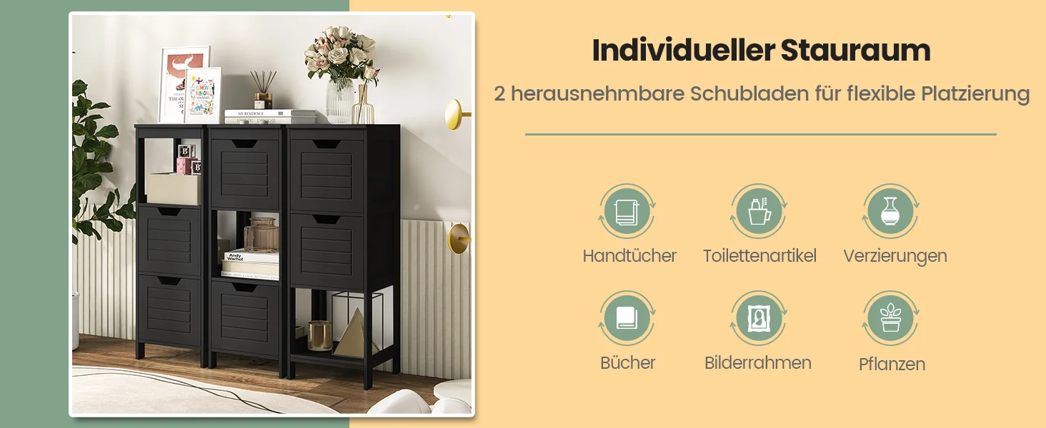 Bath chest of drawers with 2 Drawers, Bathroom wardrobe, Wood Bath wardrobe, living room bathroom Bath Shelf, Black, 30x30x89