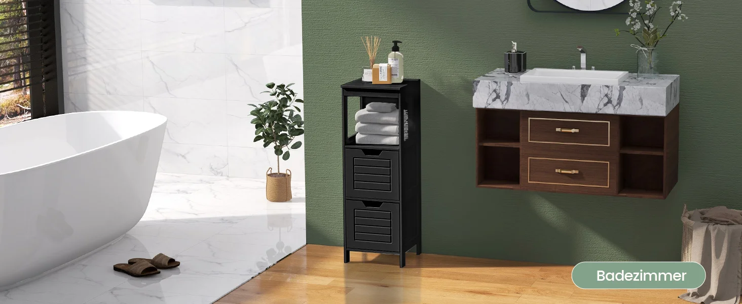 Bath chest of drawers with 2 Drawers, Bathroom wardrobe, Wood Bath wardrobe, living room bathroom Bath Shelf, Black, 30x30x89