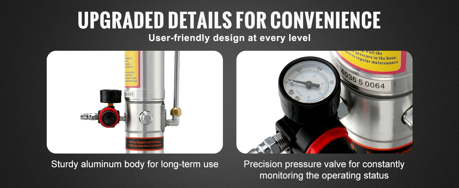 SucceBuy Pneumatic Grease Pump Air Operated with 13 ft High Hose 360° Swivel Grease Gun Head Lubrication 50:1 Pressure Ratio