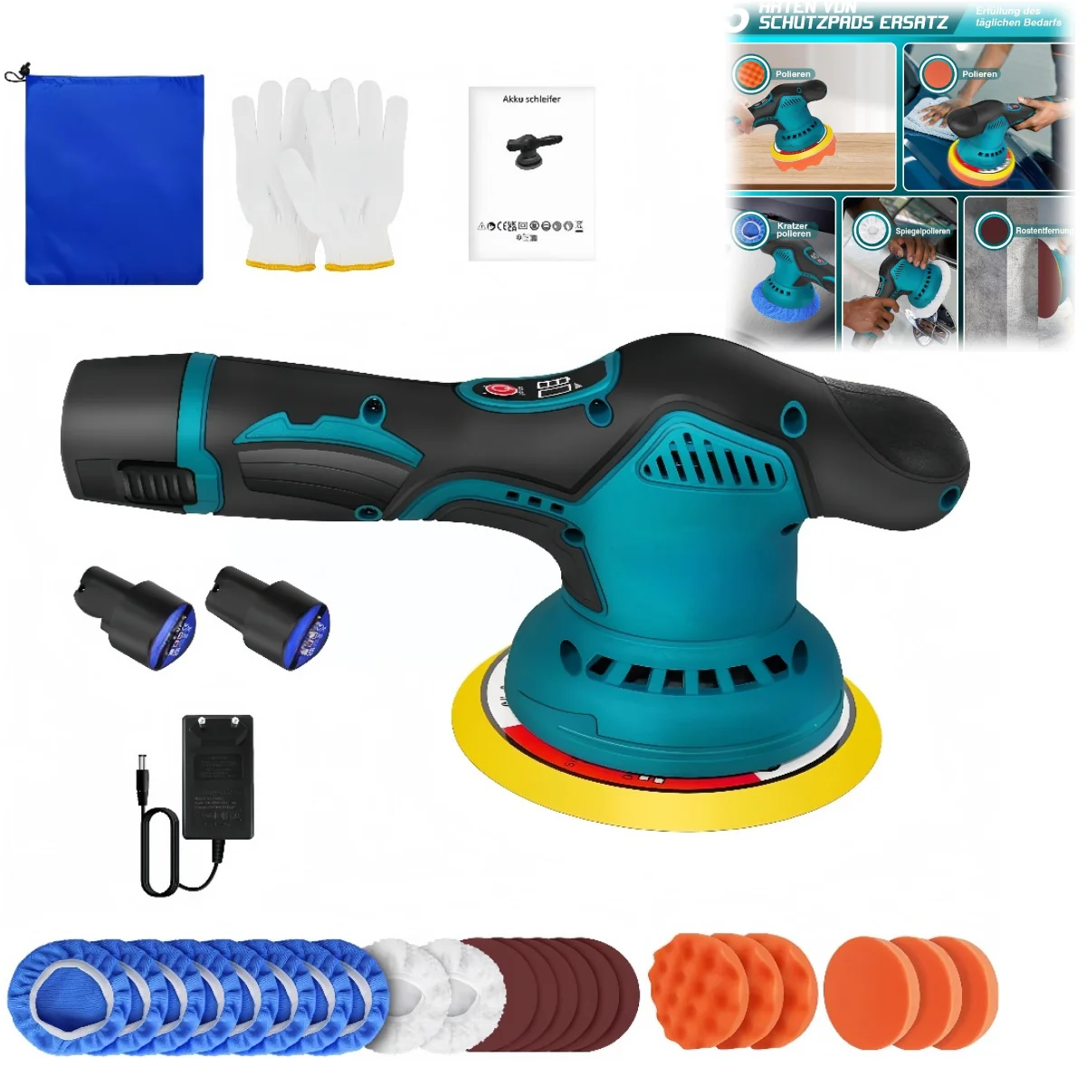 Polishing Machine 12V Cordless Polisher 6 Gears 500W Automotive Electric Waxing Repairing Wireless Sander Polish 2.0Ah Battery