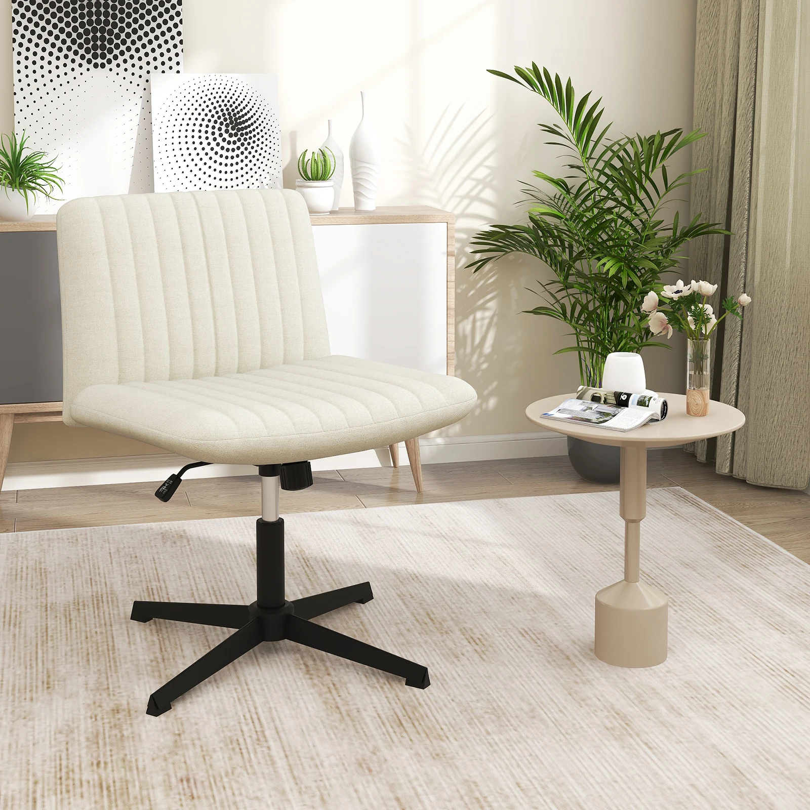 Seated chair, swivel chair without armrests, desk chair with wide seat, office chair with cross base