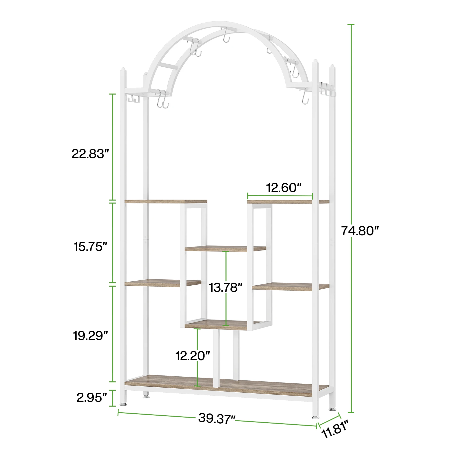 Tribesigns 5-Tier Tall Indoor Plant Stand, 74.8'' Arched Metal Flower Shelf with Hanging Hooks, Large Bonsai Pots Display Rack