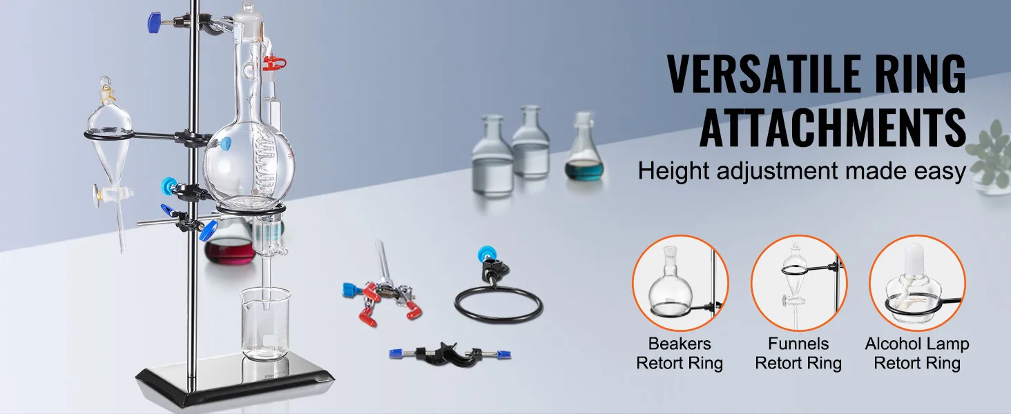SucceBuy Lab Stand Support Laboratory Retort Support Stand Set Steel Lab Stand 23.6" Rod and 8.3" x 5.3" Cast Iron Base w/ Clamp