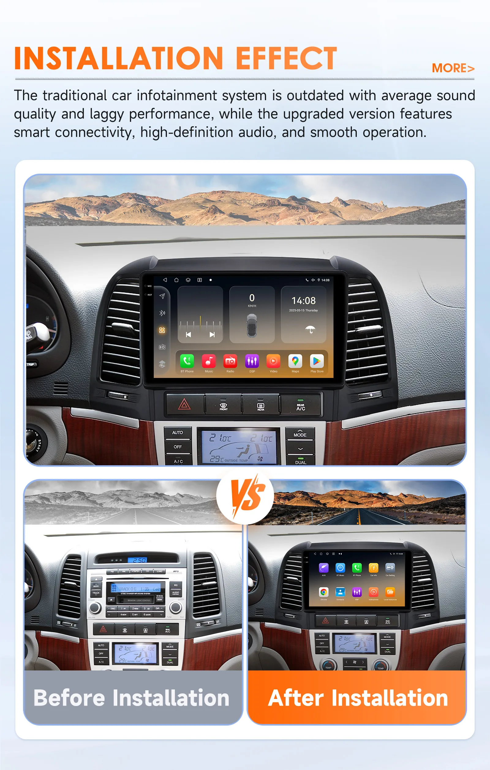 Hizpo 8+128G Android 14 Auto Radio For Hyundai Santa Fe 2 2006-2012 Carplay Car Multimedia GPS 2din Autoradio Navigation 2 din