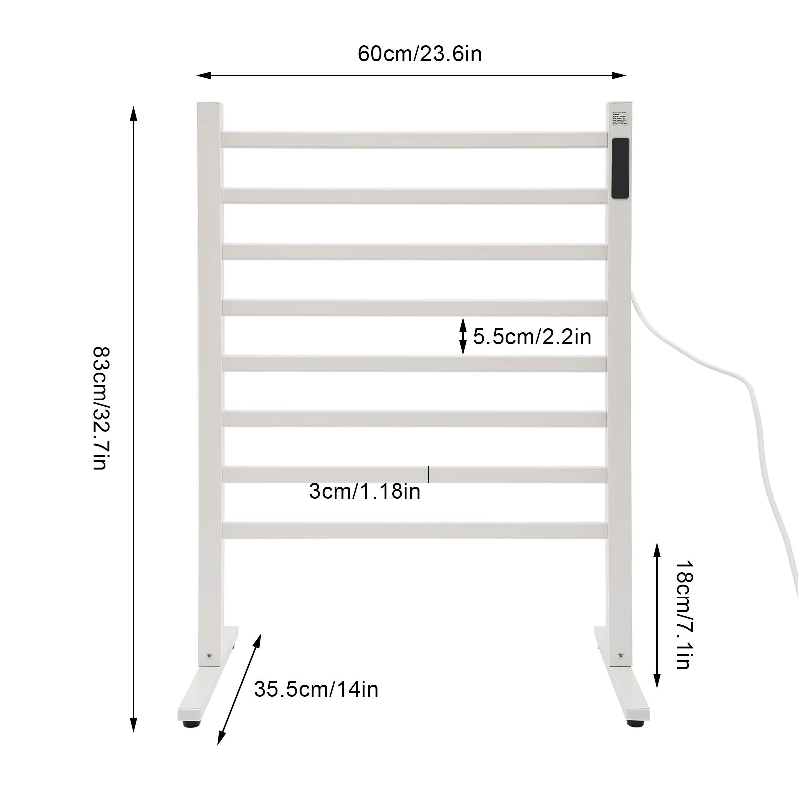 180W Bathroom Electric Towel Warmer Rack 45-65℃ Thermostatic Heating Rack Touch Digital Display Freestanding Heated Towel Bar